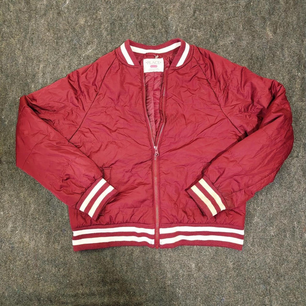 The Childrens Place Girls XL 14 Red Burgundy Varsity Quilted Bomber Jacket